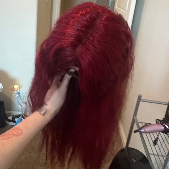 13X4 Lace Front Deep Burgundy With Pink Face Framing Highlights Loose Wave Wig